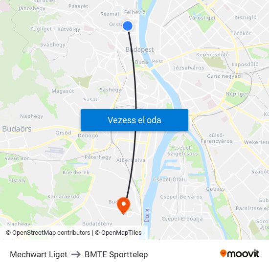 Mechwart Liget to BMTE Sporttelep map