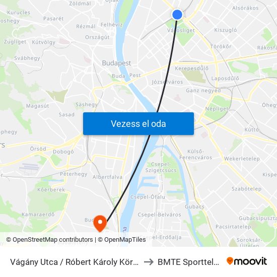 Vágány Utca / Róbert Károly Körút to BMTE Sporttelep map