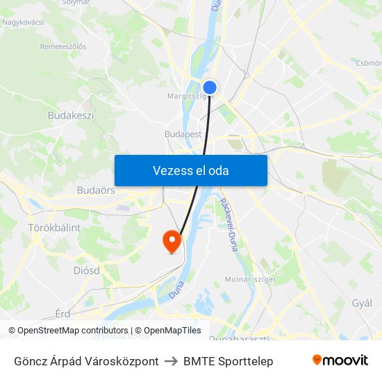 Göncz Árpád Városközpont to BMTE Sporttelep map