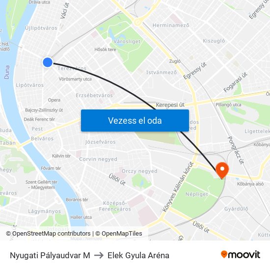 Nyugati Pályaudvar M to Elek Gyula Aréna map