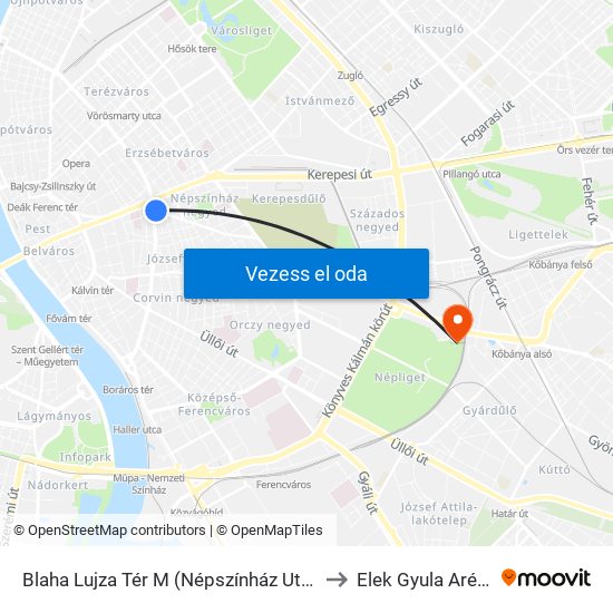 Blaha Lujza Tér M (Népszínház Utca) to Elek Gyula Aréna map