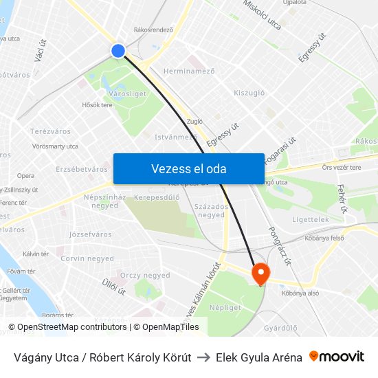 Vágány Utca / Róbert Károly Körút to Elek Gyula Aréna map