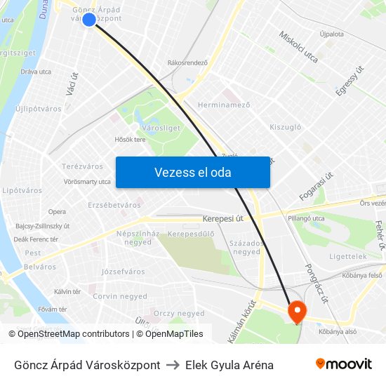 Göncz Árpád Városközpont to Elek Gyula Aréna map