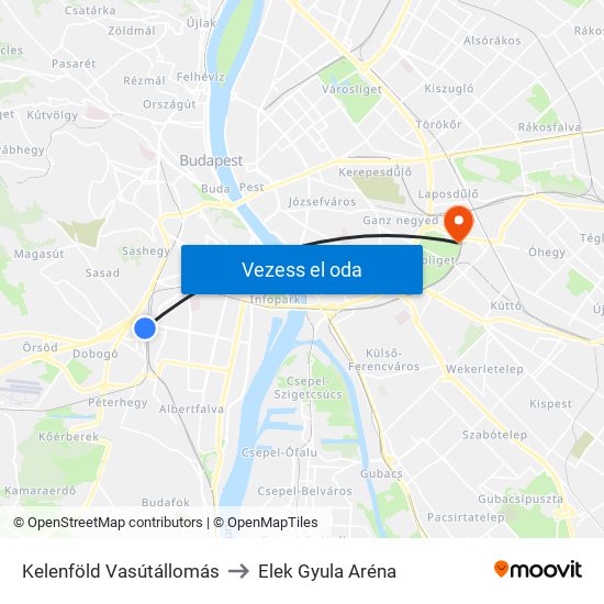 Kelenföld Vasútállomás to Elek Gyula Aréna map