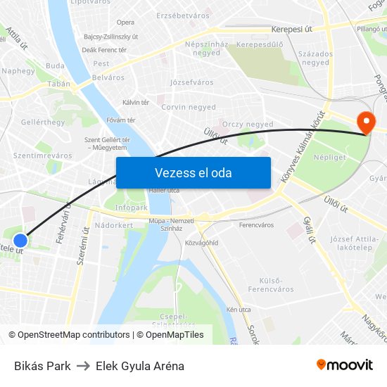 Bikás Park to Elek Gyula Aréna map