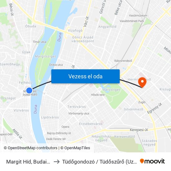 Margit Híd, Budai Hídfő H to Tüdőgondozó / Tüdőszűrő (Uzsoki kórház) map