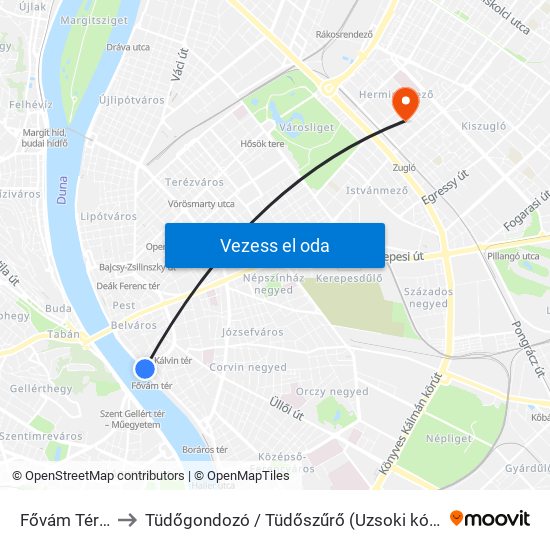 Fővám Tér M to Tüdőgondozó / Tüdőszűrő (Uzsoki kórház) map