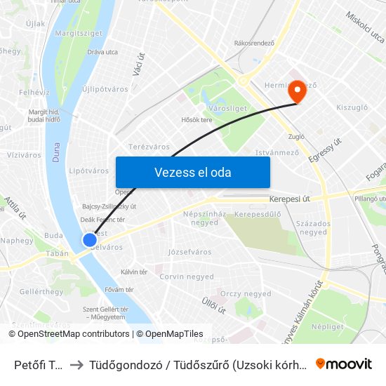 Petőfi Tér to Tüdőgondozó / Tüdőszűrő (Uzsoki kórház) map