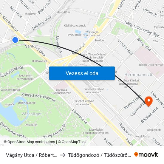 Vágány Utca / Róbert Károly Körút to Tüdőgondozó / Tüdőszűrő (Uzsoki kórház) map