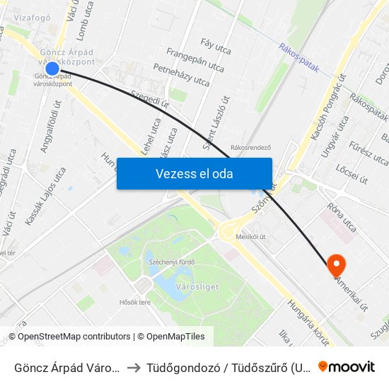 Göncz Árpád Városközpont to Tüdőgondozó / Tüdőszűrő (Uzsoki kórház) map