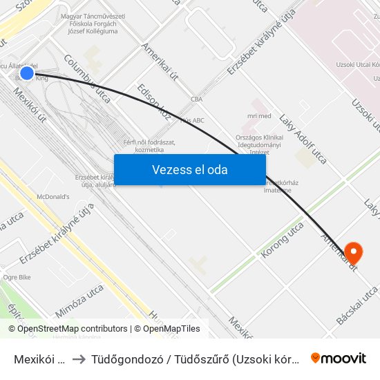 Mexikói Út to Tüdőgondozó / Tüdőszűrő (Uzsoki kórház) map