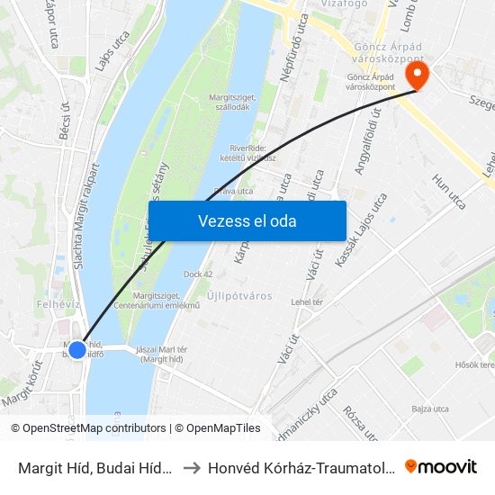 Margit Híd, Budai Hídfő H to Honvéd Kórház-Traumatológia map