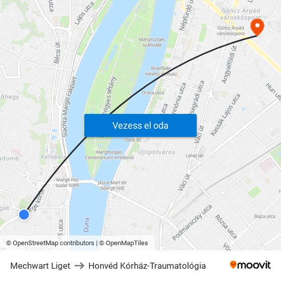 Mechwart Liget to Honvéd Kórház-Traumatológia map