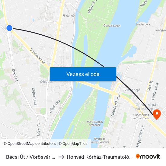 Bécsi Út / Vörösvári Út to Honvéd Kórház-Traumatológia map