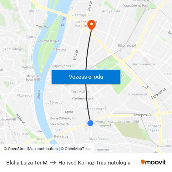 Blaha Lujza Tér M to Honvéd Kórház-Traumatológia map