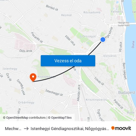 Mechwart Liget to Istenhegyi Géndiagnosztikai, Nőgyógyászati és Családtervezési Centrum map