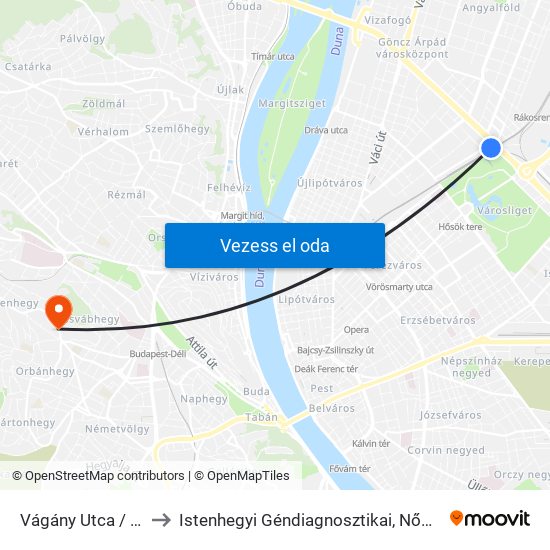 Vágány Utca / Róbert Károly Körút to Istenhegyi Géndiagnosztikai, Nőgyógyászati és Családtervezési Centrum map