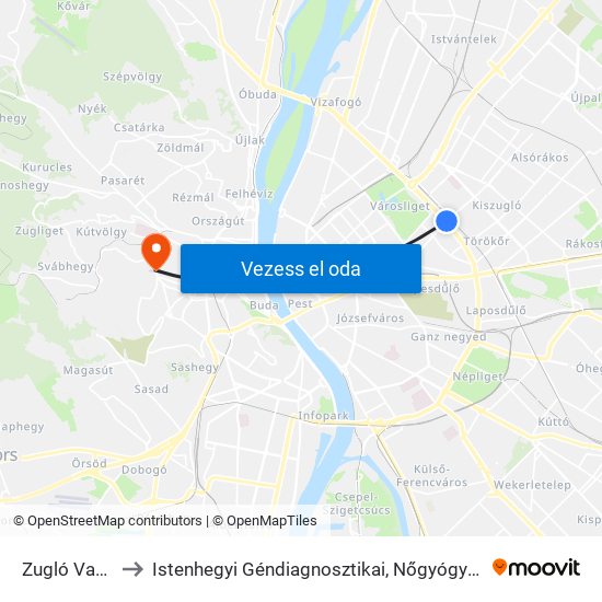 Zugló Vasútállomás to Istenhegyi Géndiagnosztikai, Nőgyógyászati és Családtervezési Centrum map