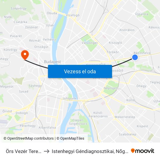 Örs Vezér Tere M+H (Kerepesi Út) to Istenhegyi Géndiagnosztikai, Nőgyógyászati és Családtervezési Centrum map