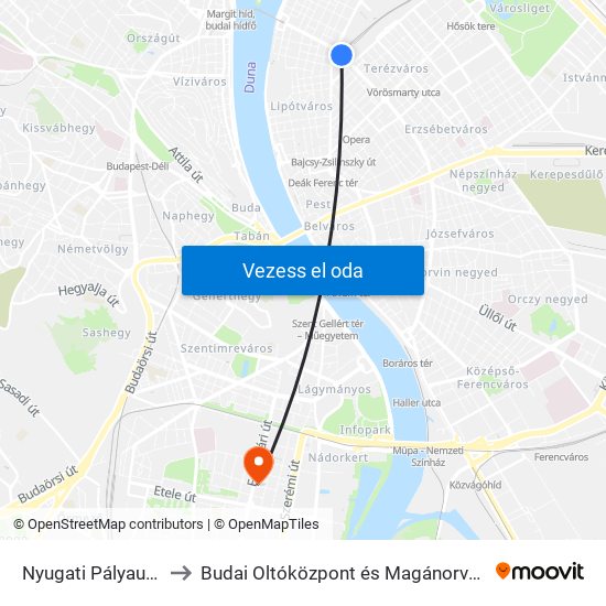 Nyugati Pályaudvar M to Budai Oltóközpont és Magánorvosi Centrum map