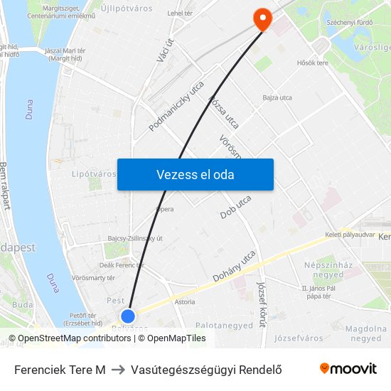 Ferenciek Tere M to Vasútegészségügyi Rendelő map