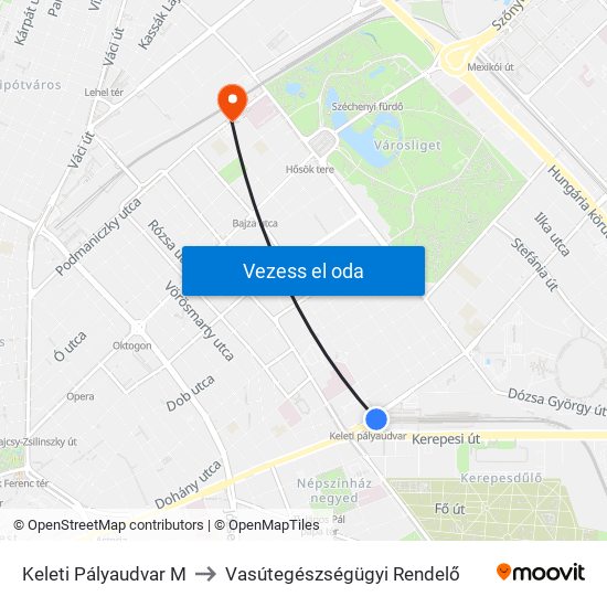 Keleti Pályaudvar M to Vasútegészségügyi Rendelő map