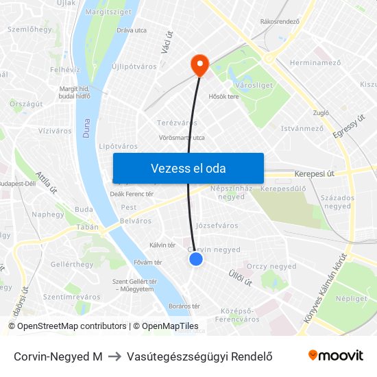 Corvin-Negyed M to Vasútegészségügyi Rendelő map