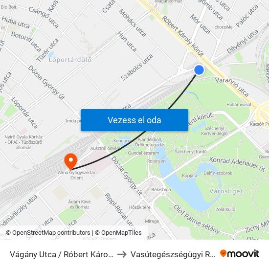 Vágány Utca / Róbert Károly Körút to Vasútegészségügyi Rendelő map