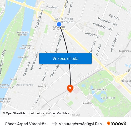 Göncz Árpád Városközpont to Vasútegészségügyi Rendelő map