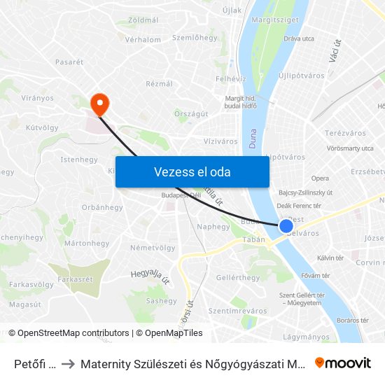 Petőfi Tér to Maternity Szülészeti és Nőgyógyászati Magánklinika map