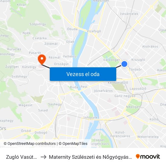 Zugló Vasútállomás to Maternity Szülészeti és Nőgyógyászati Magánklinika map