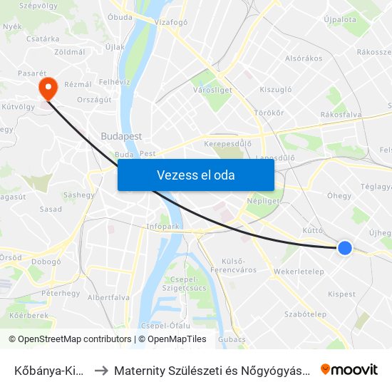 Kőbánya-Kispest M to Maternity Szülészeti és Nőgyógyászati Magánklinika map