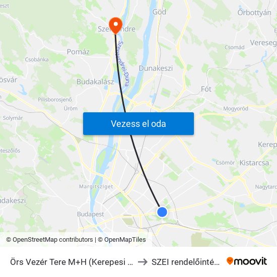 Örs Vezér Tere M+H (Kerepesi Út) to SZEI rendelőintézet map