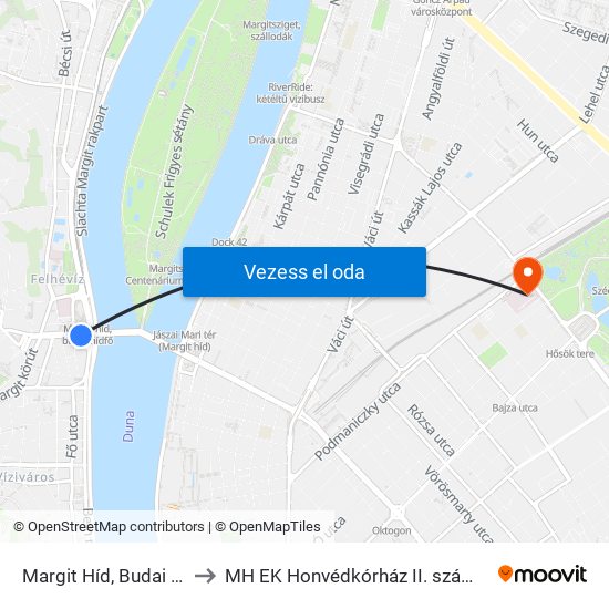 Margit Híd, Budai Hídfő H to MH EK Honvédkórház II. számú telephely map