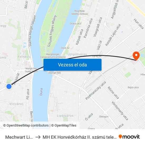 Mechwart Liget to MH EK Honvédkórház II. számú telephely map