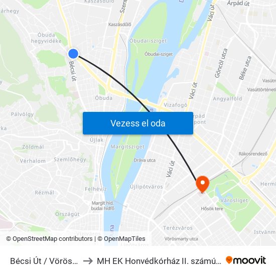 Bécsi Út / Vörösvári Út to MH EK Honvédkórház II. számú telephely map