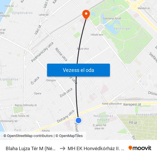 Blaha Lujza Tér M (Népszínház Utca) to MH EK Honvédkórház II. számú telephely map