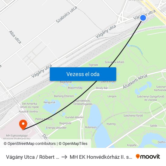 Vágány Utca / Róbert Károly Körút to MH EK Honvédkórház II. számú telephely map