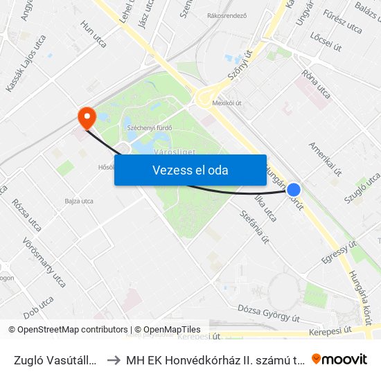 Zugló Vasútállomás to MH EK Honvédkórház II. számú telephely map