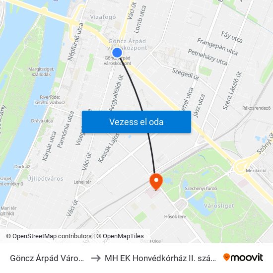 Göncz Árpád Városközpont to MH EK Honvédkórház II. számú telephely map