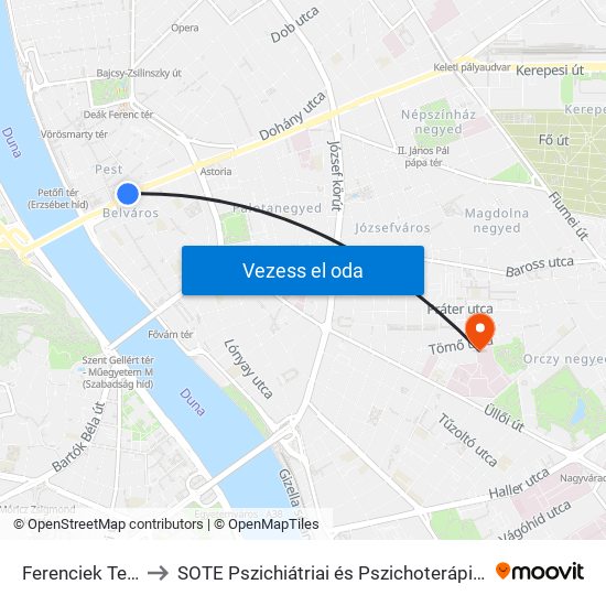 Ferenciek Tere M to SOTE Pszichiátriai és Pszichoterápiás Klinika map