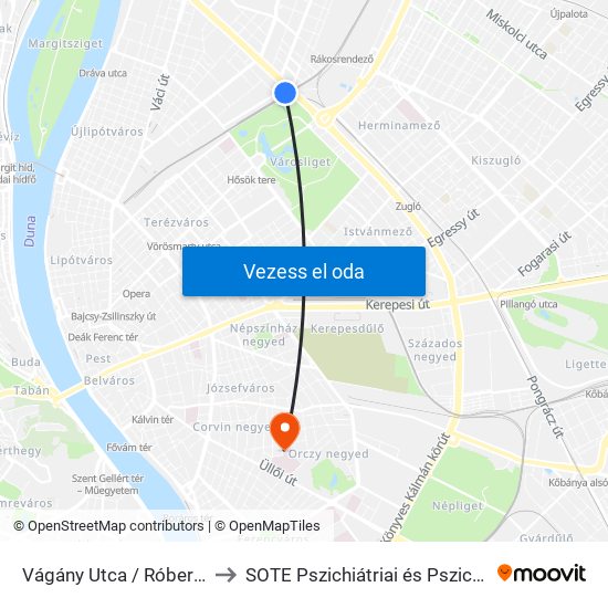 Vágány Utca / Róbert Károly Körút to SOTE Pszichiátriai és Pszichoterápiás Klinika map