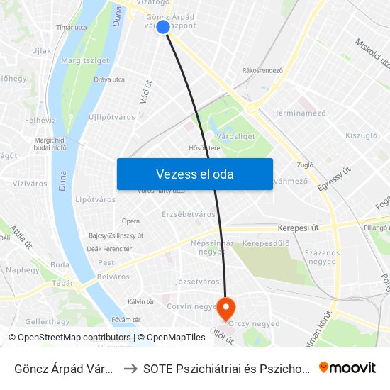 Göncz Árpád Városközpont to SOTE Pszichiátriai és Pszichoterápiás Klinika map