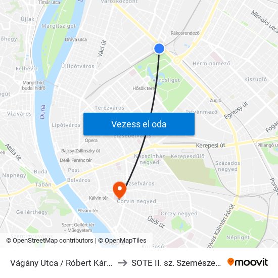Vágány Utca / Róbert Károly Körút to SOTE II. sz. Szemészeti Klinika map