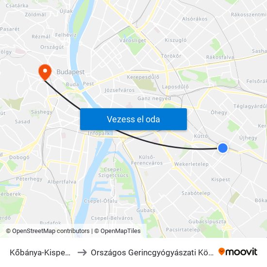 Kőbánya-Kispest M to Országos Gerincgyógyászati Központ map