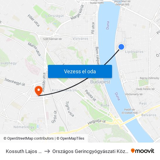 Kossuth Lajos Tér to Országos Gerincgyógyászati Központ map