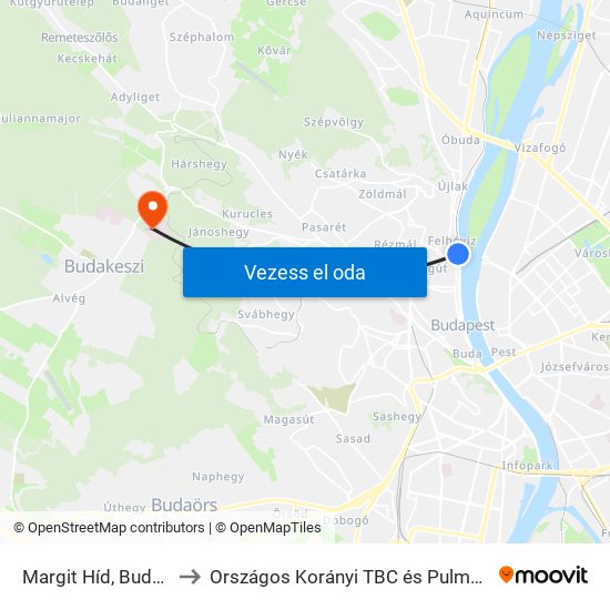 Margit Híd, Budai Hídfő H to Országos Korányi TBC és Pulmonológiai Intézet map