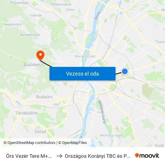 Örs Vezér Tere M+H (Kerepesi Út) to Országos Korányi TBC és Pulmonológiai Intézet map