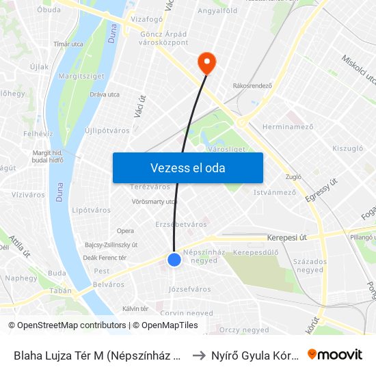 Blaha Lujza Tér M (Népszínház Utca) to Nyírő Gyula Kórház map