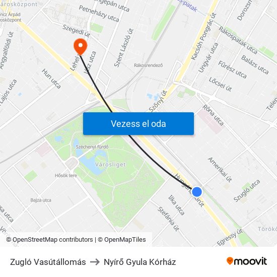 Zugló Vasútállomás to Nyírő Gyula Kórház map
